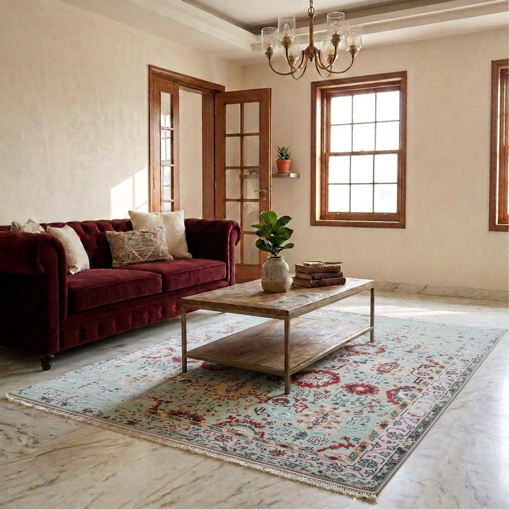 2025 Mint Ruby Blossom Oushak Rug - 235x166 cm
