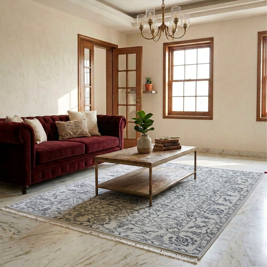 Silver Damask Rug - 225x156 cm