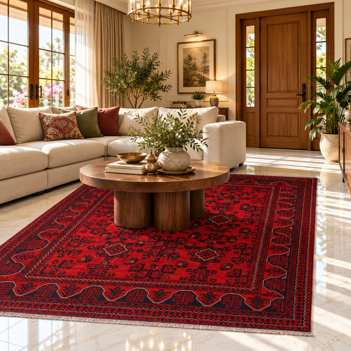Khal Mohammadi red rug with central medallion and geometric border