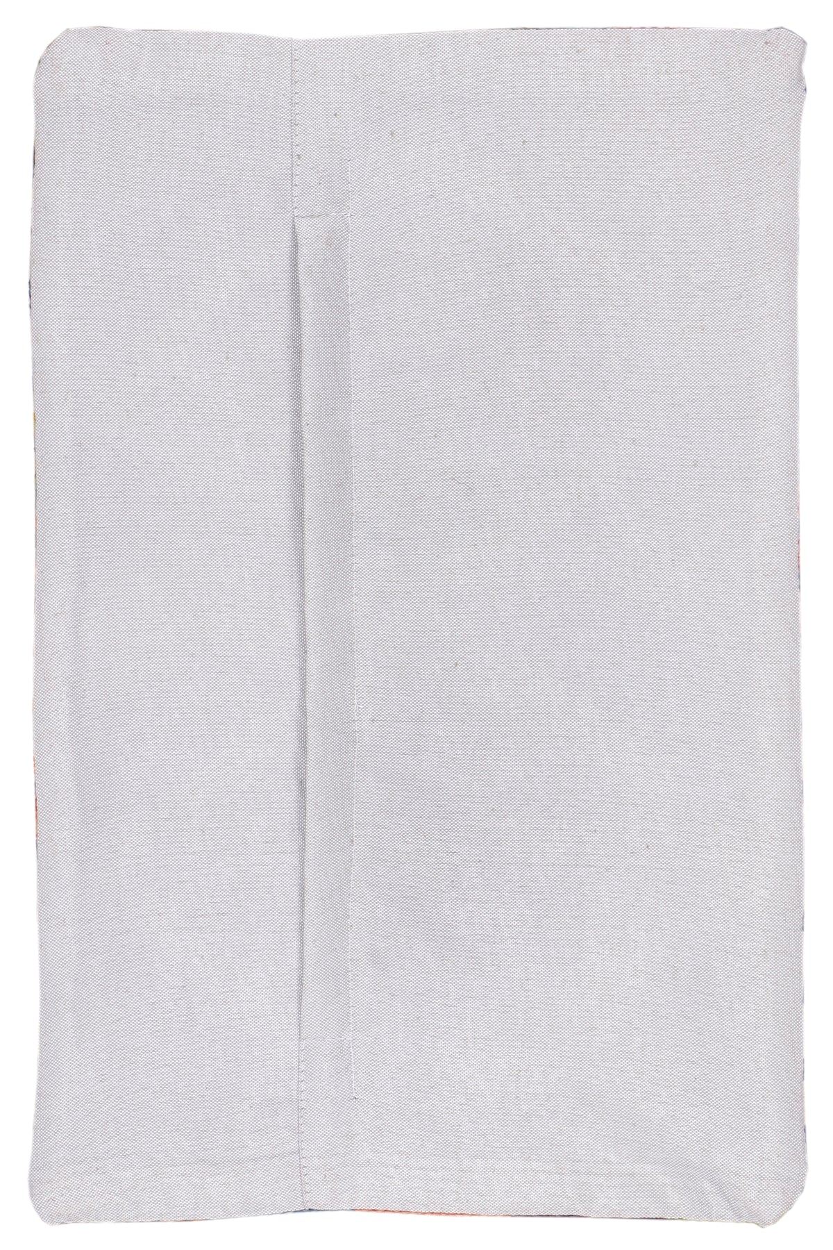 Light gray cushion cover fabric with stitched center seams, plain front