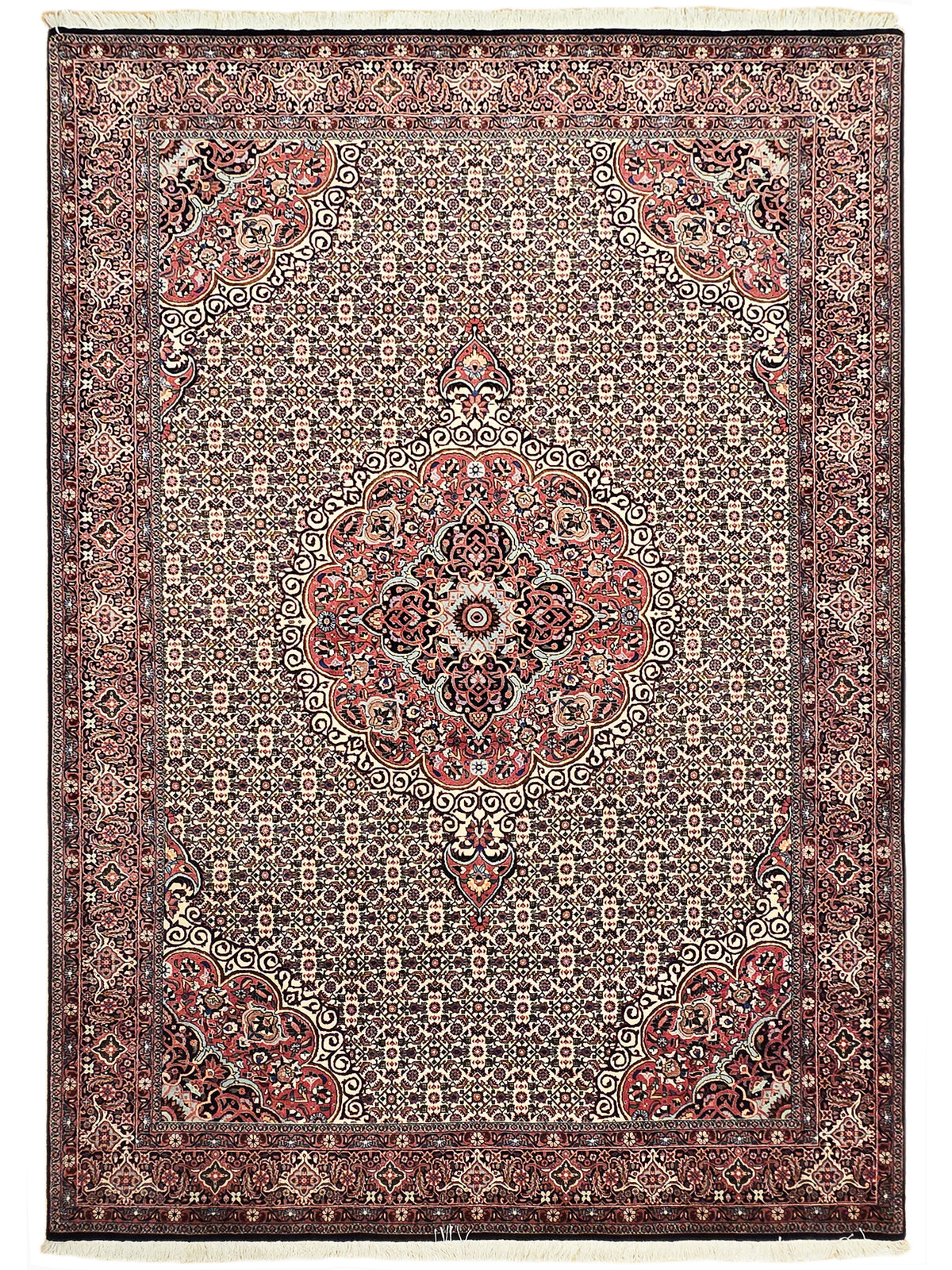 Bidjar rug with central red medallion and geometric border