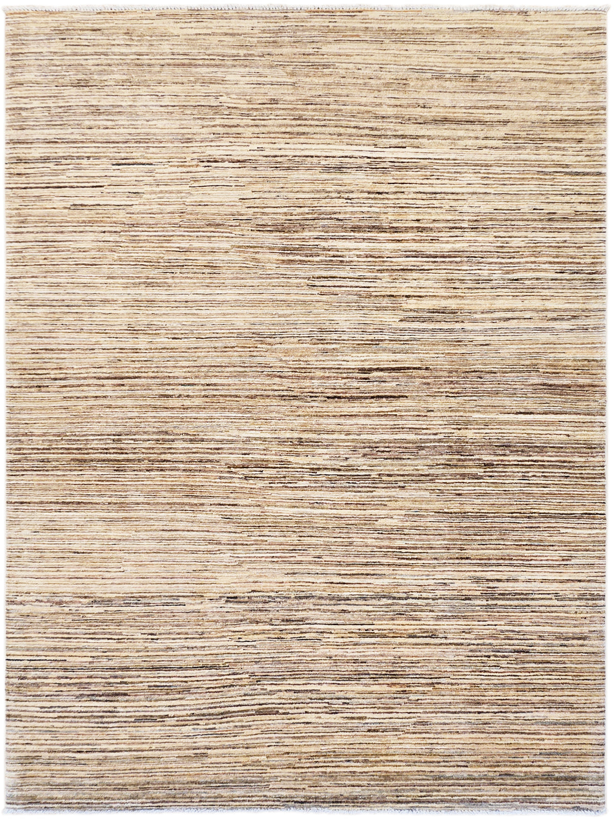 Beige and brown striped Ziegler rug with short textured pile and clean border