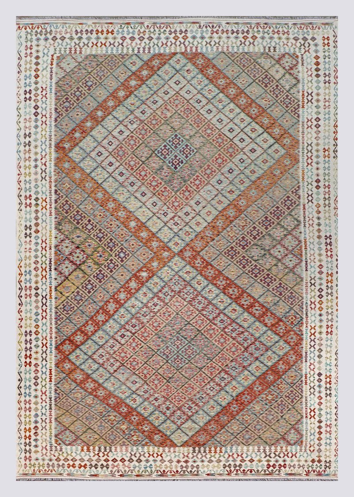 Beige kelim met ruitmotief 592x411 cm