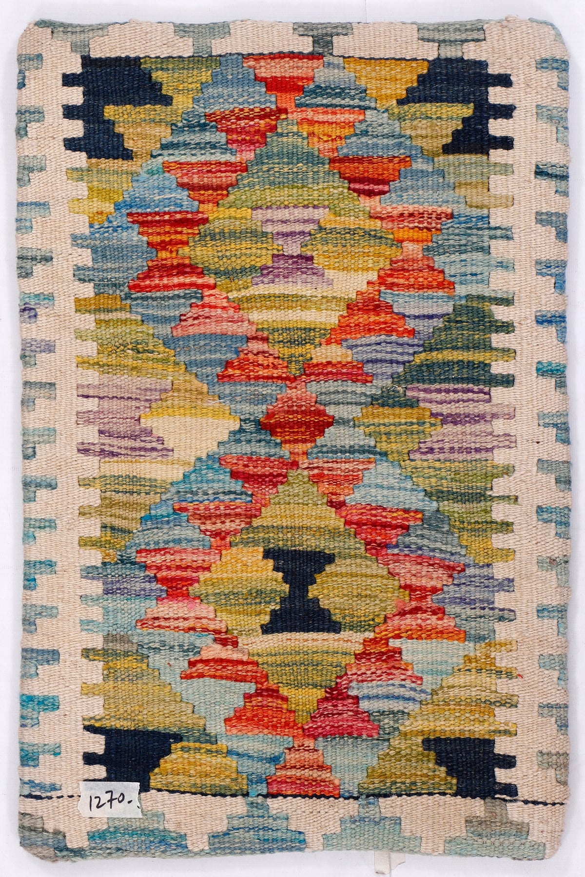 Multicolor geometric kilim cushion cover, 35x55 cm