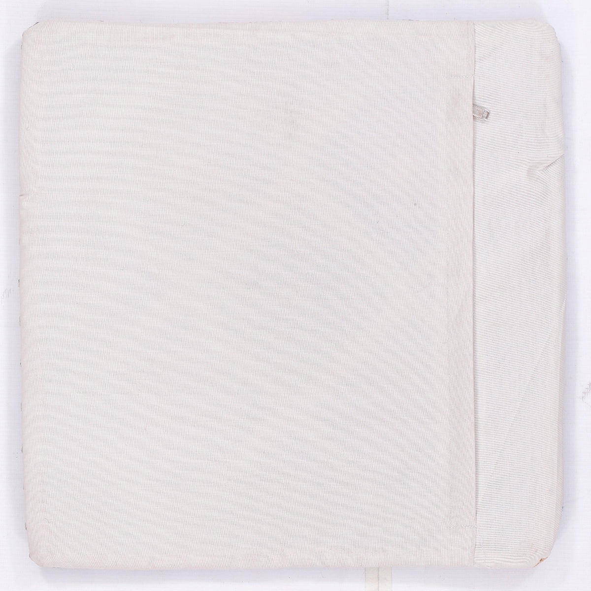 Blue Diamond Kilim cushion cover back, off-white solid fabric with side seam