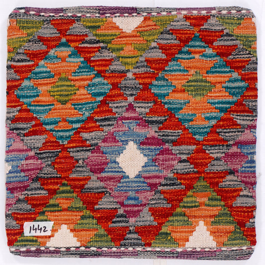 Square kilim cushion with multicolor diamond motif and central star