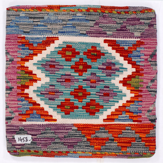Multicolor kilim cushion cover with central turquoise medallion and orange accents