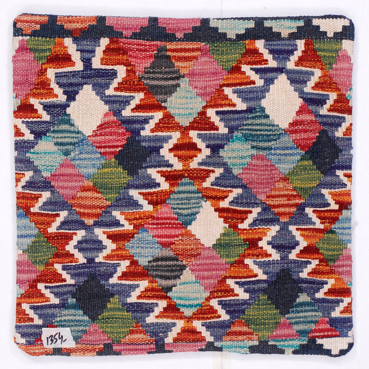 Multicolor Kilim-style cushion cover with geometric pattern, 45x45 cm square