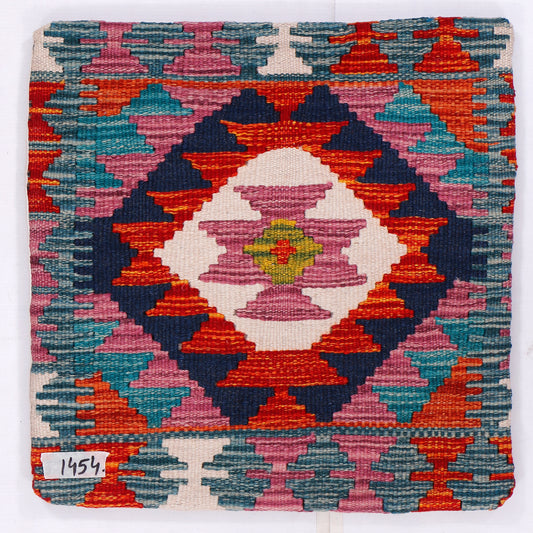 Red kilim cushion, 45x45 cm, multicolor geometric front