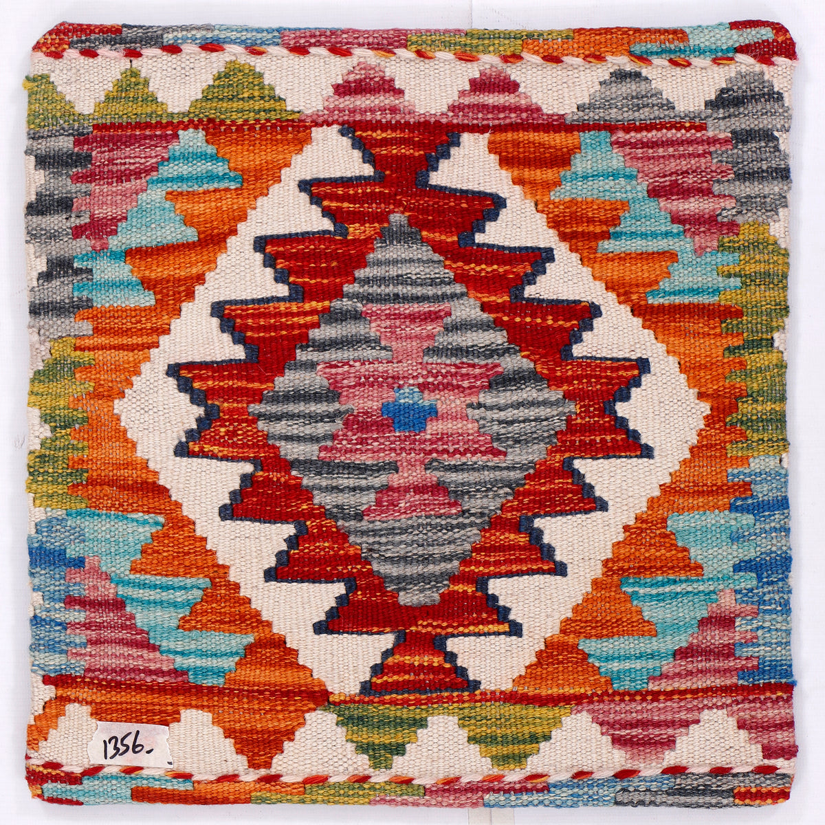 Kilim cushion cover with multicolor diamond geometric pattern, 45x45 cm