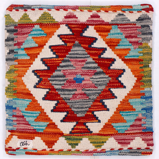 Kilim cushion cover with multicolor diamond geometric pattern, 45x45 cm