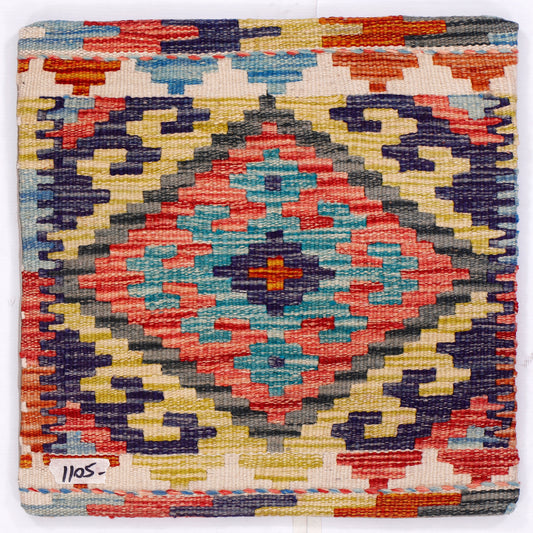 Kilim cushion cover, 45x45 cm, close-up geometric diamond pattern in turquoise, red, navy