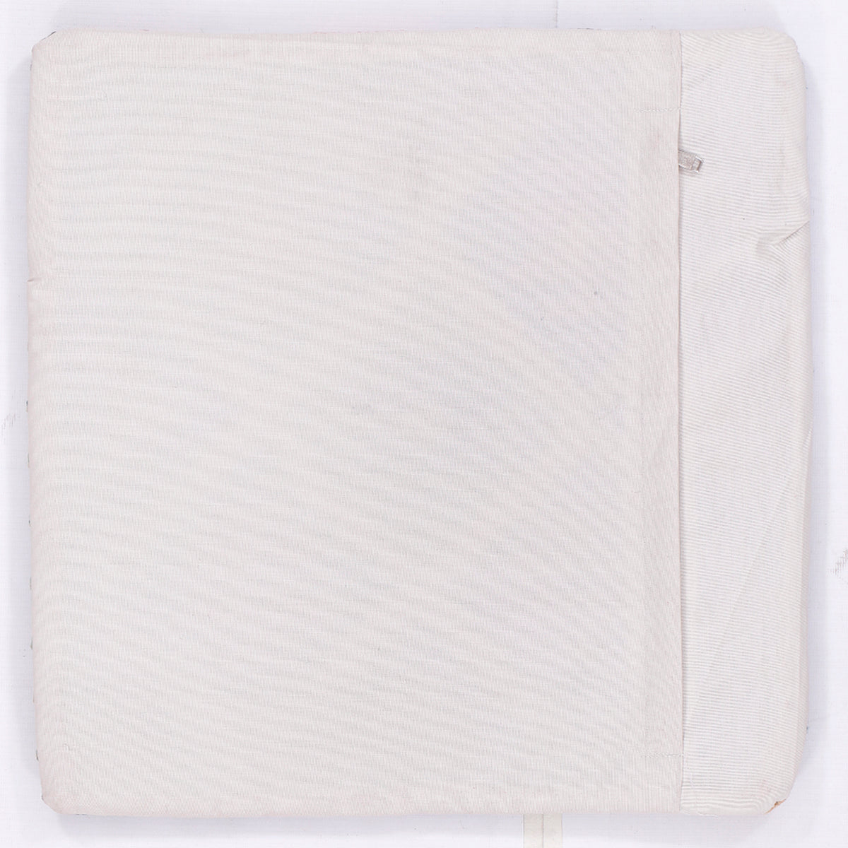 Off-white woven 45x45 cushion cover back with side seam detail