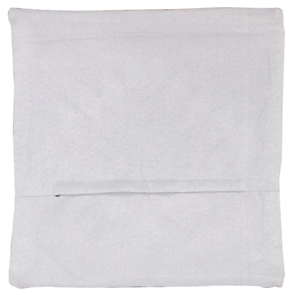 Light gray kilim cushion cover back with smooth fabric and stitched seam