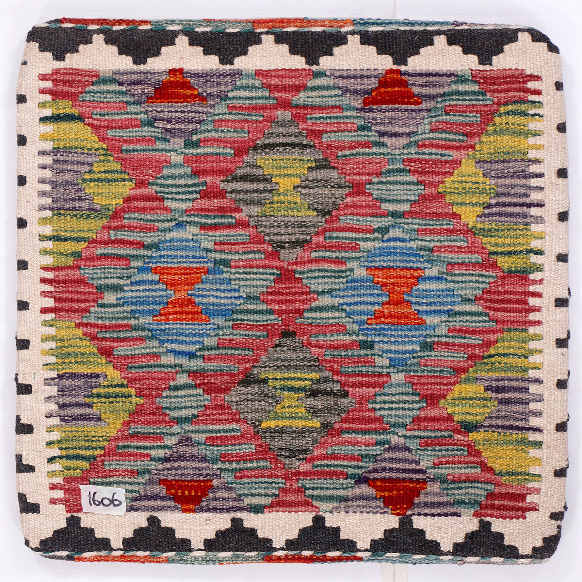 Kilim cushion cover, multicolor medallion pattern on cream, 45x45 cm
