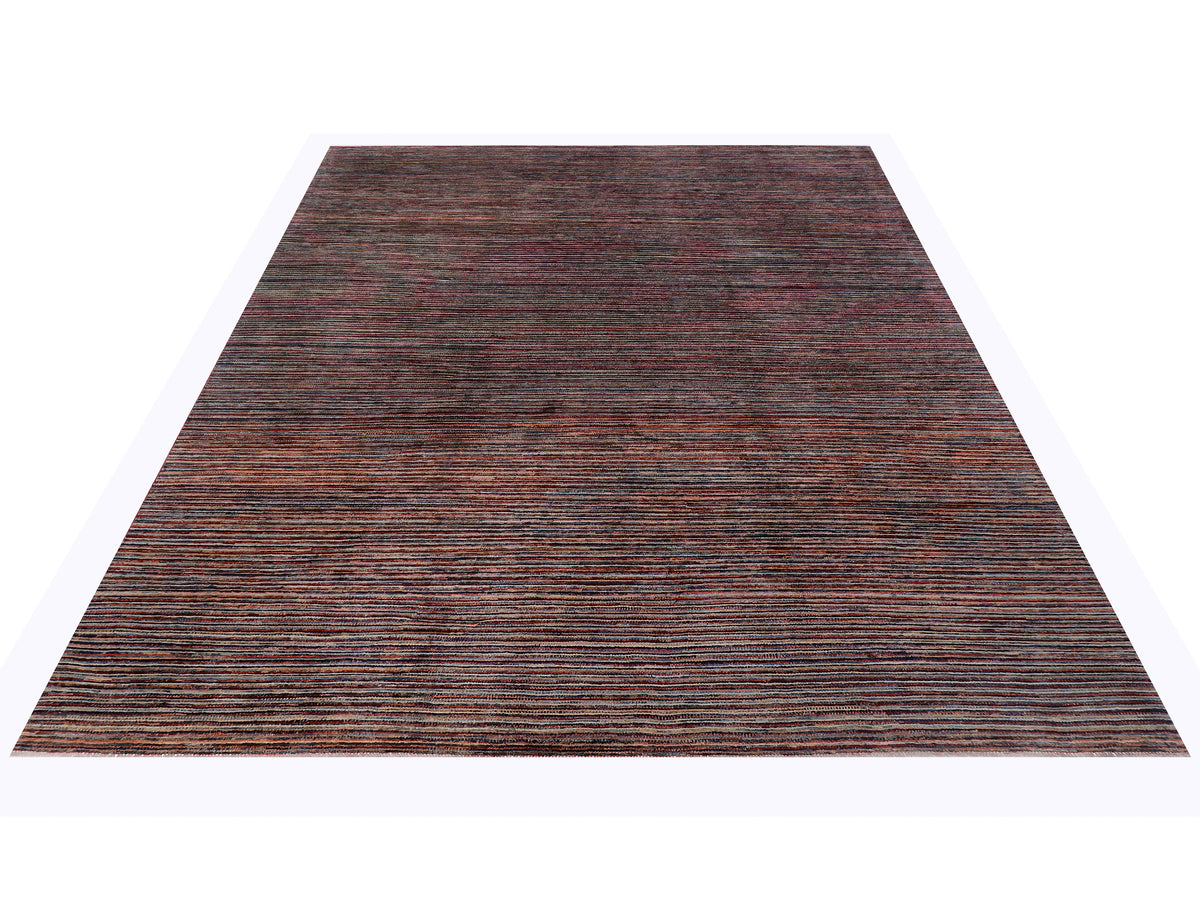 Ziegler rug with dark brown and blue horizontal striped pattern, flat weave.